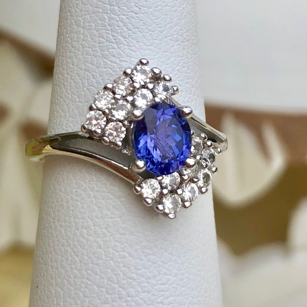Premium AAA Tanzanite & White Zircon Ring-Size 5